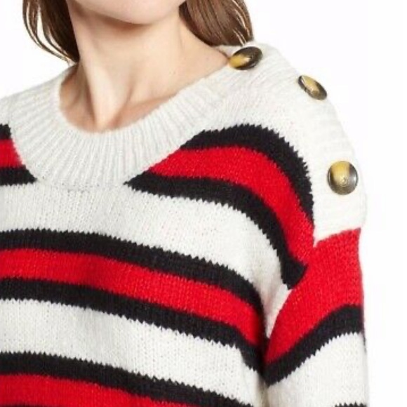BP. Button Sweater Ivory Caitlyn Stripe Red Sz Small - Picture 4 of 9